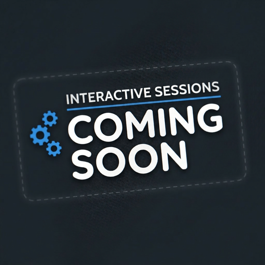 Digital training coming soon text with blue gear icons on dark background